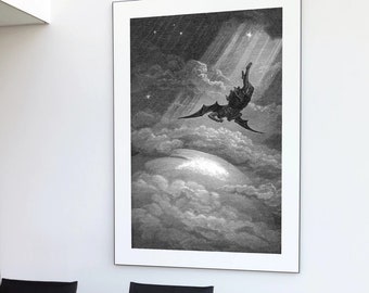 Gustave Dore print, occult print, occult poster, occult illustration, Paradise Lost, monster poster, gnarled monster, kraken
