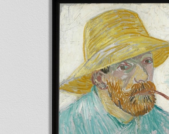パイプと麦わら帽子をかぶった自画像、ゴッホの自画像、フィンセント