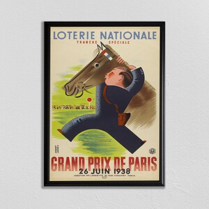 Horse Racing Poster,  Derby Poster, Horse Art, Horse Lover Gift, vintage horse racing poster, belmont stakes art, LOTERIE NATIONALE