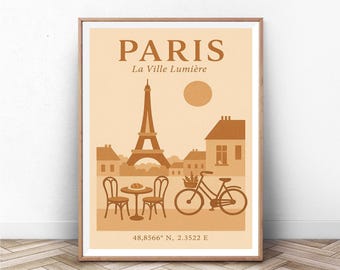 Póster vintage de viaje a París: ilustración de la Torre Eiffel