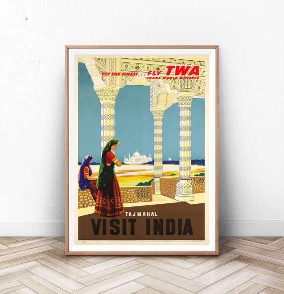 Vintage India Travel Poster: Taj Mahal, TWA Advertisement - Etsy