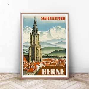 CARTEL de viaje DE BERNE, Arte de la pared de París, impresión de arte suizo, impresión de Francia, cartel de Italia, cartel de la montaña, vintage viaje, arte de la pared de verano
