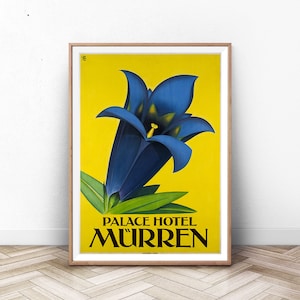CARTEL de viaje de flores MURREN, arte de la pared de París, impresión de arte suizo, impresión de Francia, cartel de Italia, cartel de la montaña, vintage viaje, arte de la pared de verano