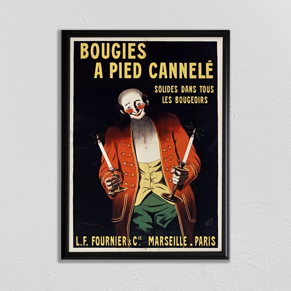 Paris Wall Art, Vintage French Poster, Leonetto Cappiello, Bougies à pied cannelé, Vintage Advertisement, Literary Poster, Library Poster
