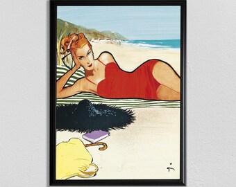 Vintage Fashion Print: Beach Glamour Art Deco Poster