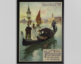 Vintage Venice Travel Poster: Retro Italy Print, Gondola Wall Art