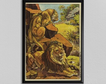 impresión del gato del león, cartel del circo, decoración del circo, arte de la pared, cartel del circo de la vendimia, decoración del hogar, impresión del cartel del circo