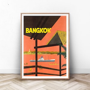 BANGKOK POSTER ART: thailand poster, thailand tourism art, thailand print, bangkok print, bankok poster print