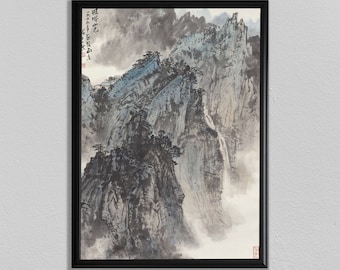 Vintage Chinese Mountain Art Print: Asian Home Decor Poster