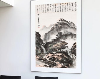 Chinese Mountain Landscape Art Print: Vintage Home Decor