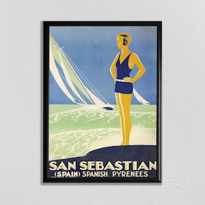 San Sebastian Spain Print, Vintage Travel Print, Retro Swimsuit, Tourism Print, Spain Vintage Travel Poster