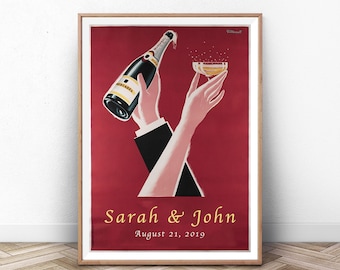 Impression de mariage champagne personnalisée, cadeau d'anniversaire