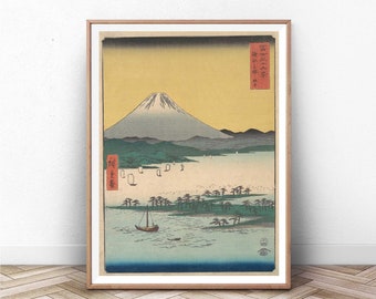 Vintage Japanese Woodblock Print: Mount Fuji Sunset Ukiyo-e Art