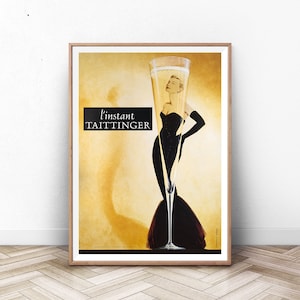 L'instant taittinger, pôster de champanhe, pôster de comida e bebida vintage, impressão de álcool, decoração de bar, pôster de dormitório, arte de parede de Paris