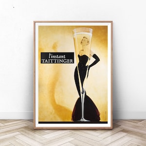 L'instant taittinger, Champagne Poster,  Vintage Food & Drink Poster, Alcohol Print, Bar Decor, Dorm Poster, Paris Wall Art