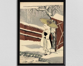 Japanese Woodblock Print: Winter Scene Asian Decor