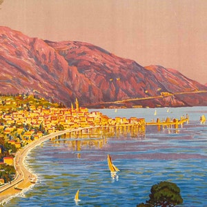 Cartel de Menton / Impresión francesa vintage / Turismo y Arte turístico / Arte náutico de pared / Arte de la pared de la playa imagen 2