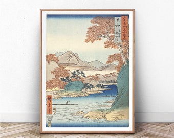 Vintage Japanese Woodblock Print: Autumn Landscape Ukiyo-e Art