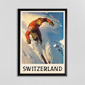 Skiing Poster, Swiss Travel Art, Swiss Ski Poster, Sports Retro Decor, Mountain Art, Suisse, Europe European Travel, Zermatt, Skiing Poster