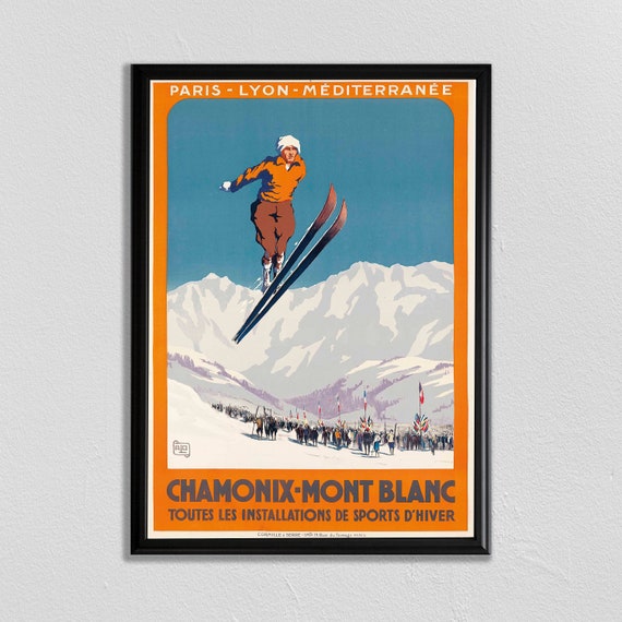 Mont Blanc France Vintage Travel Poster: Skiing Wall Art Print