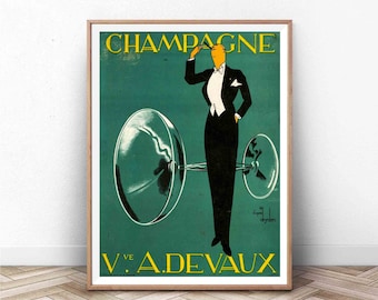 Vintage Alcohol Poster / France Wall Art / Paris Print / Vintage Wall Art / France Travel Poster / Champagne Poster / Bar Wall Art