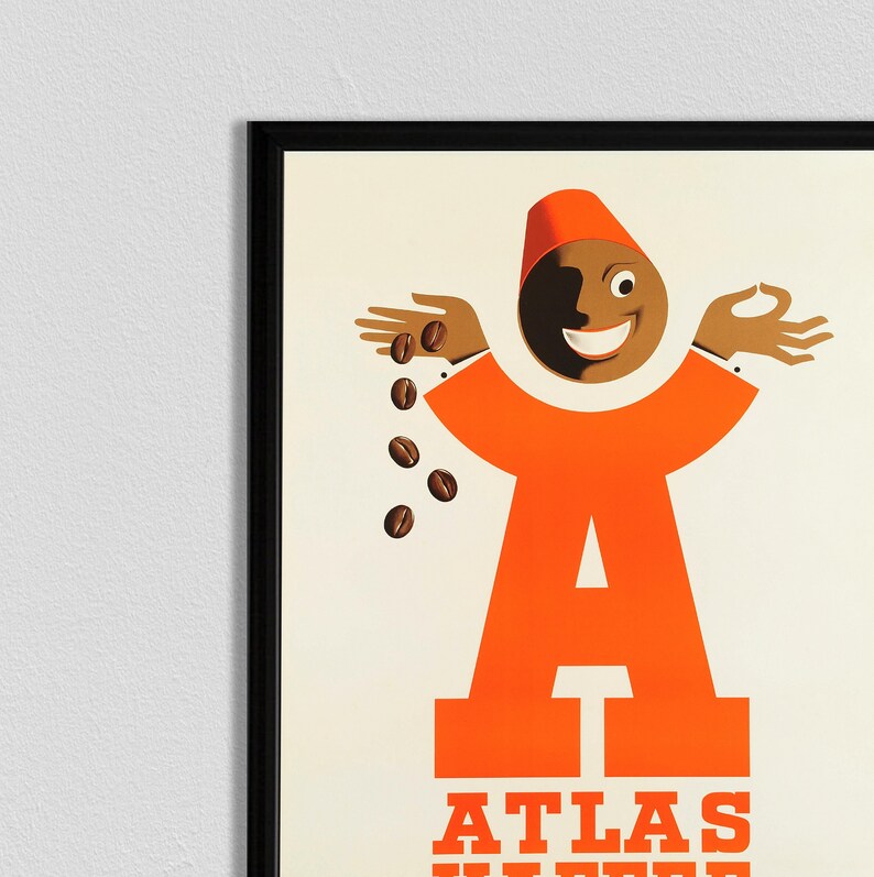 Vintage Atlas Kaffee-affisch: Retro kaffetryck, köksväggkonst bild 2