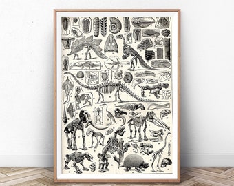 Vintage Dinosaur Skeleton Chart Print: Jurassic Wall Art