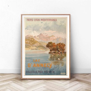 Cartel de Lac d'Annecy / Vintage Paris Wall Art / Cartel de viajes y turismo / Arte de pared francés vintage