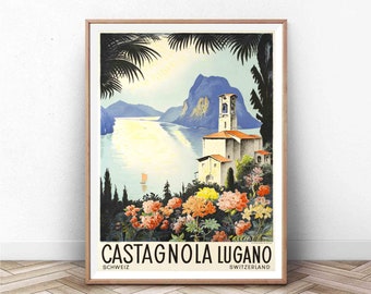 Castagnola Lugano Poster | Vintage Travel Poster | Tourism Wall Art | Switzerland Poster