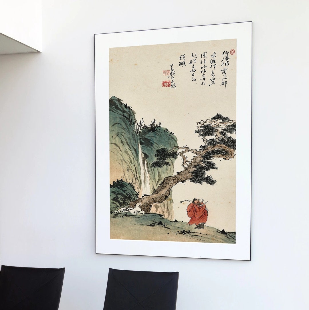 Vintage chinesische Landschaft Kunstdruck: Bergwasserfall Wohndeko - Etsy  Österreich, image size:1080x1085