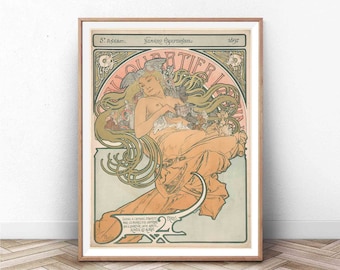 Alphonse Mucha Print / Art Nouveau / Home Decor / Vintage /
