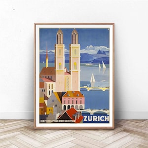Cartel de Zúrich / Suiza Arte de pared / Impresión de arte suizo / Arte de pared vintage / Cartel de viaje / Cartel de vacaciones vintage