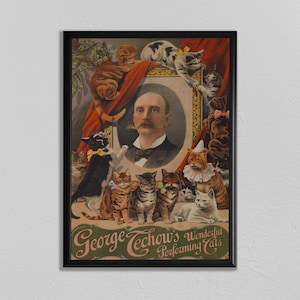 cartel del gato, cirque, impresión acróbata, circo cartel circo decoración, arte de la pared, cartel del circo de la vendimia, decoración del hogar, impresión del cartel del circo imagen 1