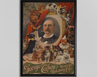 Vintage Circus Cat Poster: Acrobat Print, Home Decor