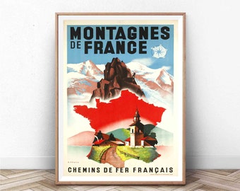ヴィンテージ フランス トラベル ポスター: Montagnes de France ウォール アート