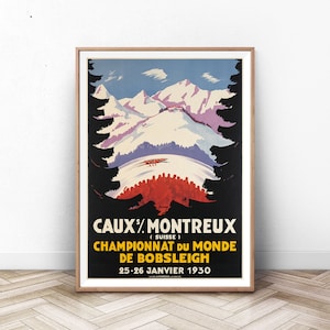 Montreux Poster, Mont Blanc Poster, French Art, Skiing Print, Mont Blanc Print, Mountaineering, Mountain Art Work, Winter Art