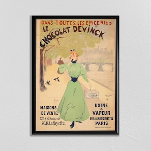 Vintage French Poster, 1930s Art, Retro Advertisement Print, CHOCOLAT DEVINCK, Kitchen Art, Food Poster, Food Print, Home Decor