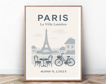 Póster vintage de viaje a París: ilustración de la Torre Eiffel
