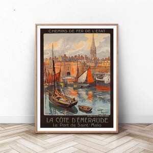 La Cote d&#39;Emeraude Poster | Vintage French Print | Travel and Tourism Art | Nautical Wall Art
