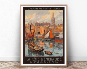 Poster Vintage French Line New York Paris - Reproduction Art Brut, Papier Queen Size