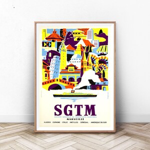 Cartel de viaje de MARSEILLE, arte de la pared de París, impresión de arte suizo, impresión de Francia, cartel de Italia, cartel de la montaña, viajes vintage, arte de la pared de verano