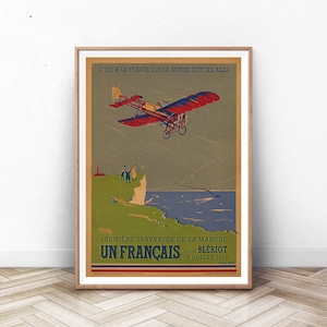Vintage Aviation Poster: French Plane Print, Pilot Gift