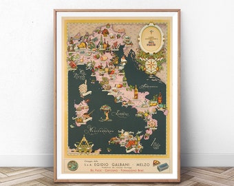 ITALIA CHEESE MAP: Arte del queso, cartel del queso de Italia, impresión de comida retro, cartel de comida italiana, quesos de Italia, cartel de cocina, arte de la cocina