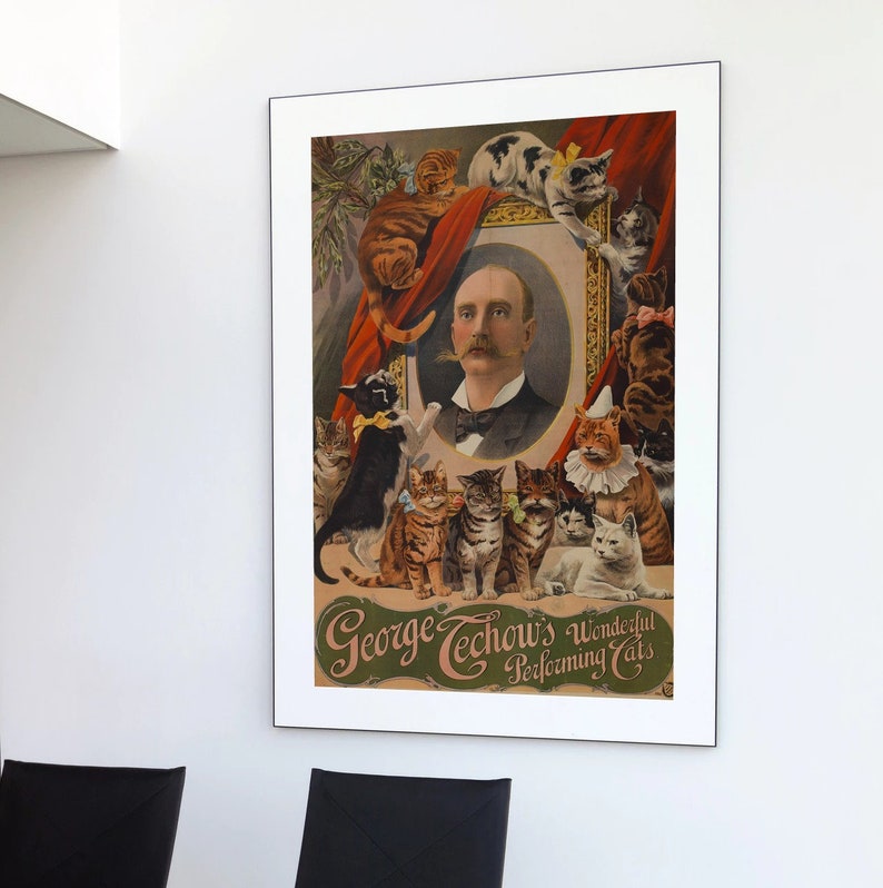 cartel del gato, cirque, impresión acróbata, circo cartel circo decoración, arte de la pared, cartel del circo de la vendimia, decoración del hogar, impresión del cartel del circo imagen 3