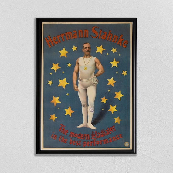 Vintage Circus Strongman Poster: Herrmann Stahnke Gym Art