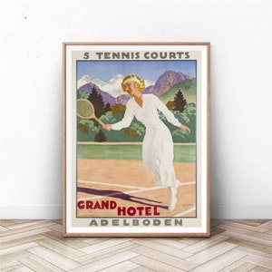 Vintage Tennis Print Sports Poster Tennis Player Wall Art Adelboden image 1