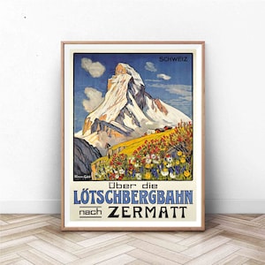Zermatt Poster | Schweiz Wall Art | Schweizer Kunstdruck | Vintage Wand-Art-| Reise-Poster | Vintage Urlaub Poster