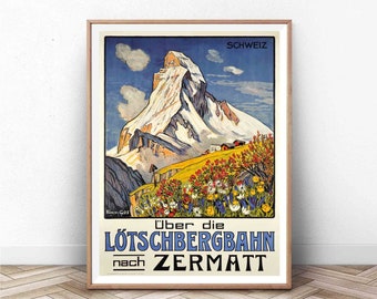 Cartel de Zermatt / Suiza Arte de pared / Impresión de arte suizo / Arte de pared vintage / Cartel de viaje / Cartel de vacaciones vintage