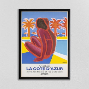 Vintage Travel, Arte de la pared de la playa, Impresión de la Riviera Francesa, Cartel de la Costa Azul, Impresión de Francia, Arte del Sur de Francia, Arte de la Pared de París, Affiche