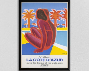 Vintage Travel, Beach Wall Art, French Riviera Print, Cote D'Azur Poster, France Print, Southern France Art, Paris Wall Art, Affiche